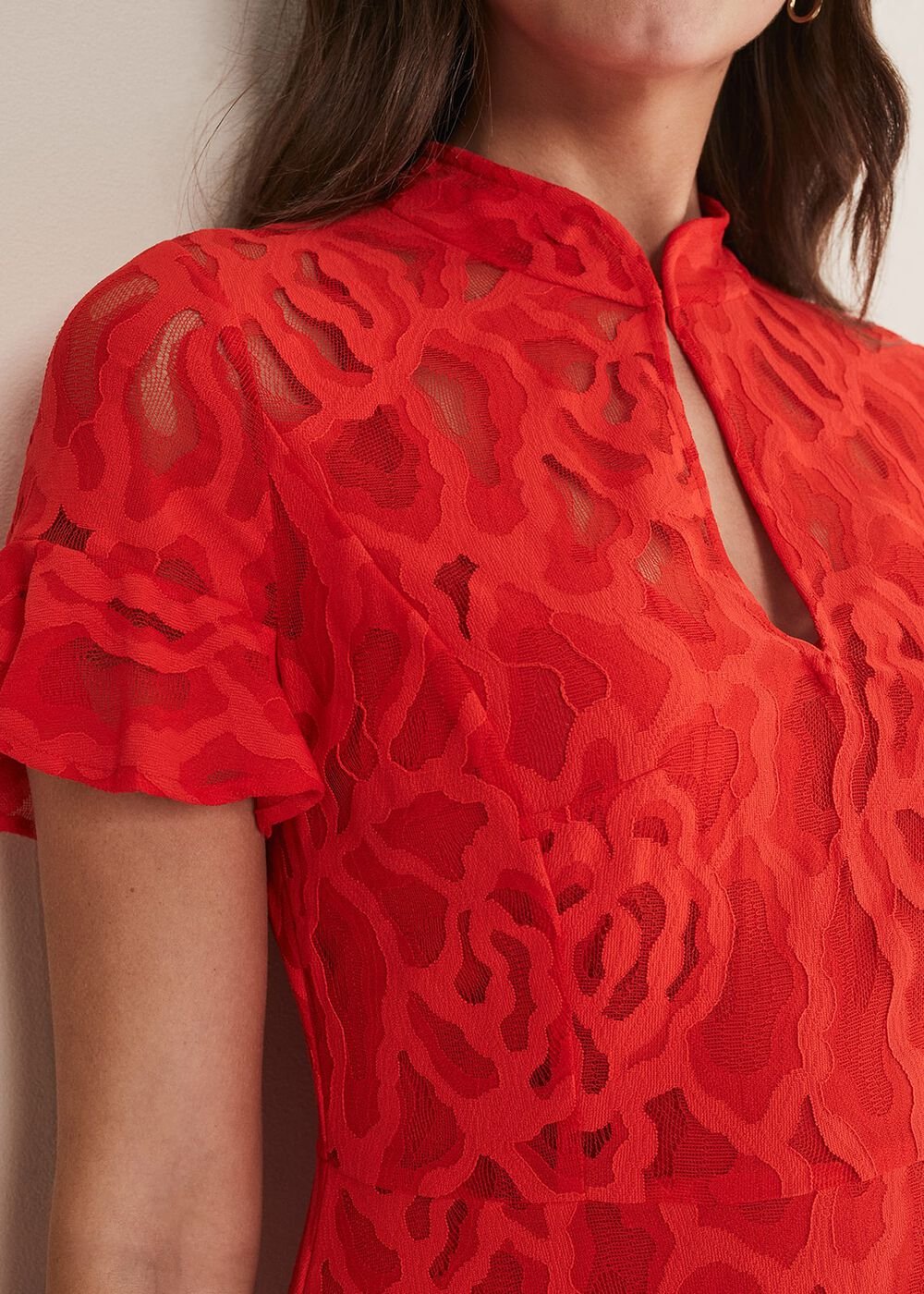 Lulu Lace Midi Dress - Fire