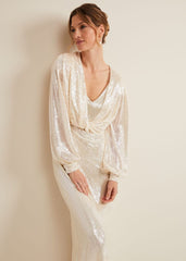 Jamila Sequin Overlay Maxi Dress - Oyster