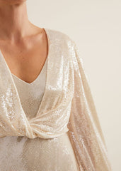 Jamila Sequin Overlay Maxi Dress - Oyster