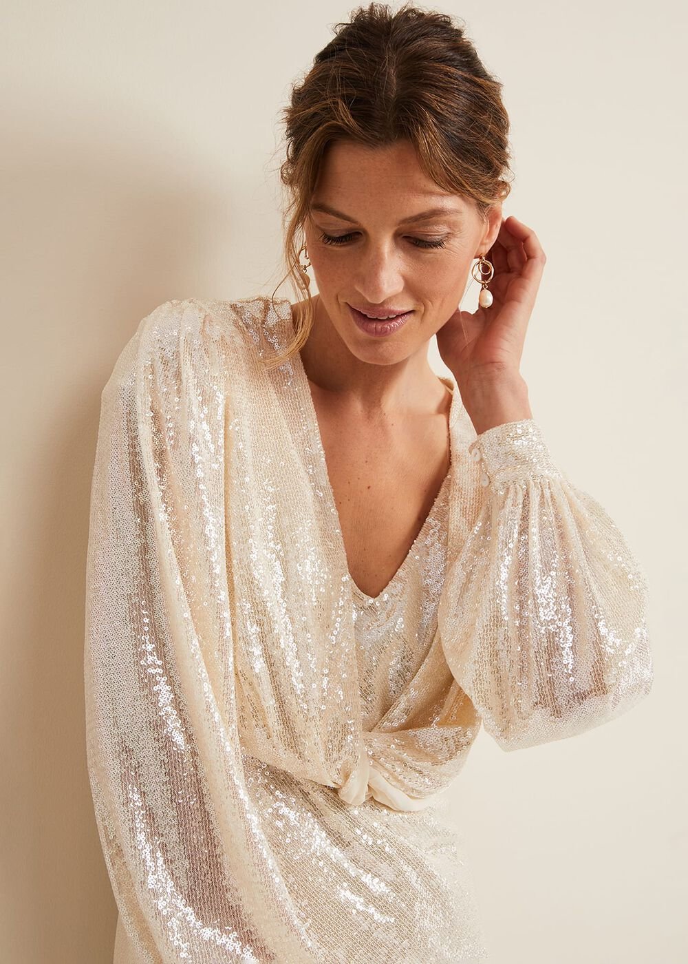 Jamila Sequin Overlay Maxi Dress - Oyster