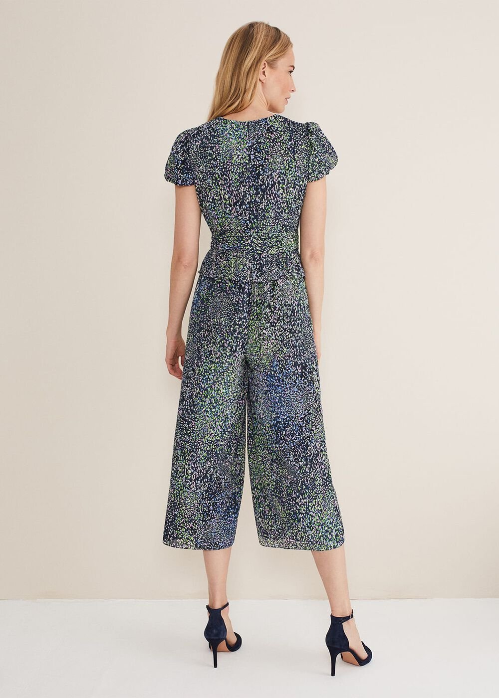 Leora Wrap Printed Plisse Jumpsuit - Navy/Multi