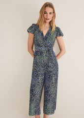 Leora Wrap Printed Plisse Jumpsuit - Navy/Multi