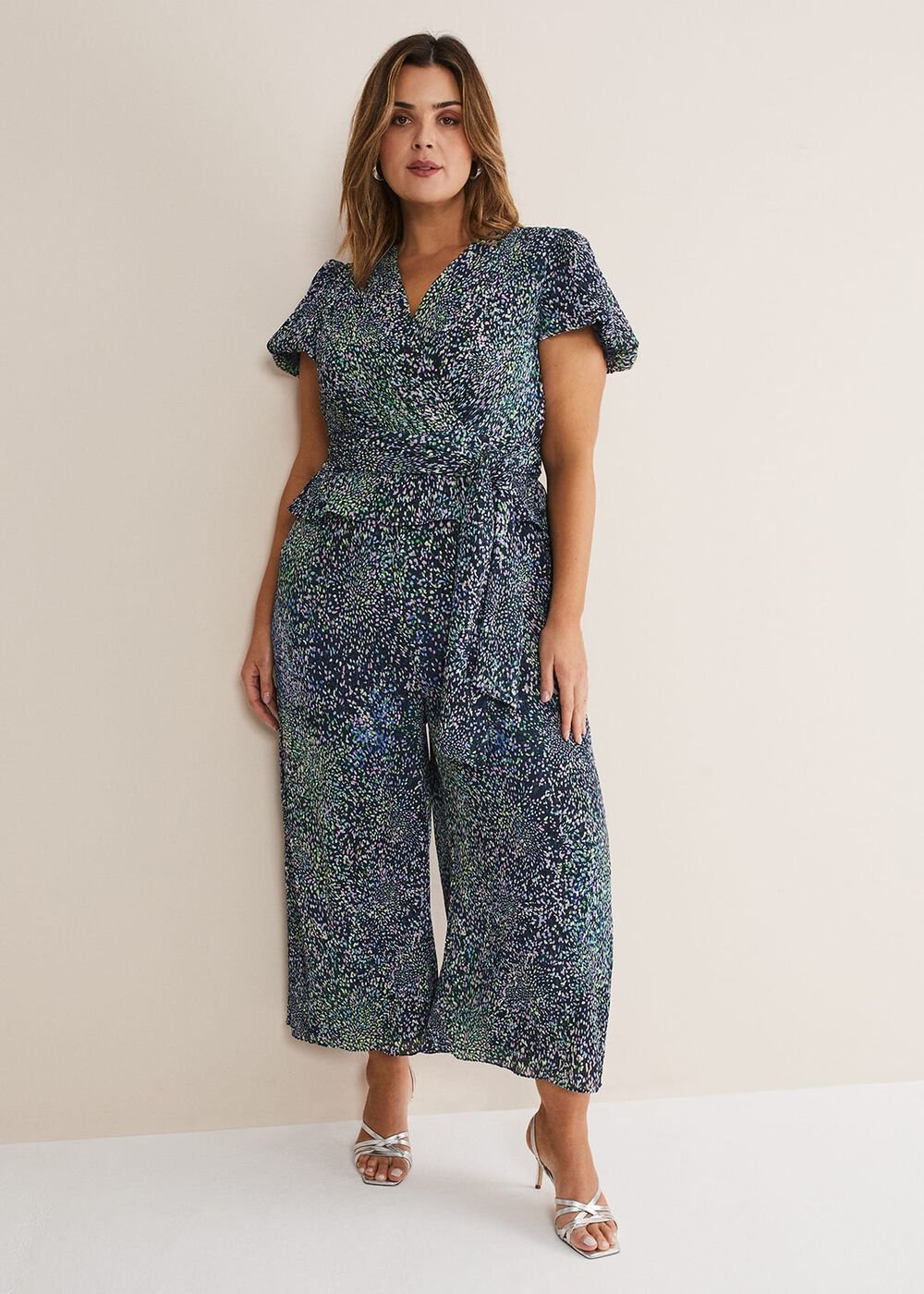 Leora Wrap Printed Plisse Jumpsuit - Navy/Multi