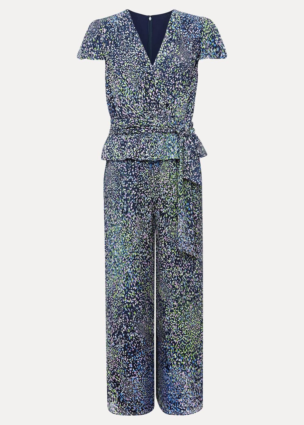 Leora Wrap Printed Plisse Jumpsuit - Navy/Multi