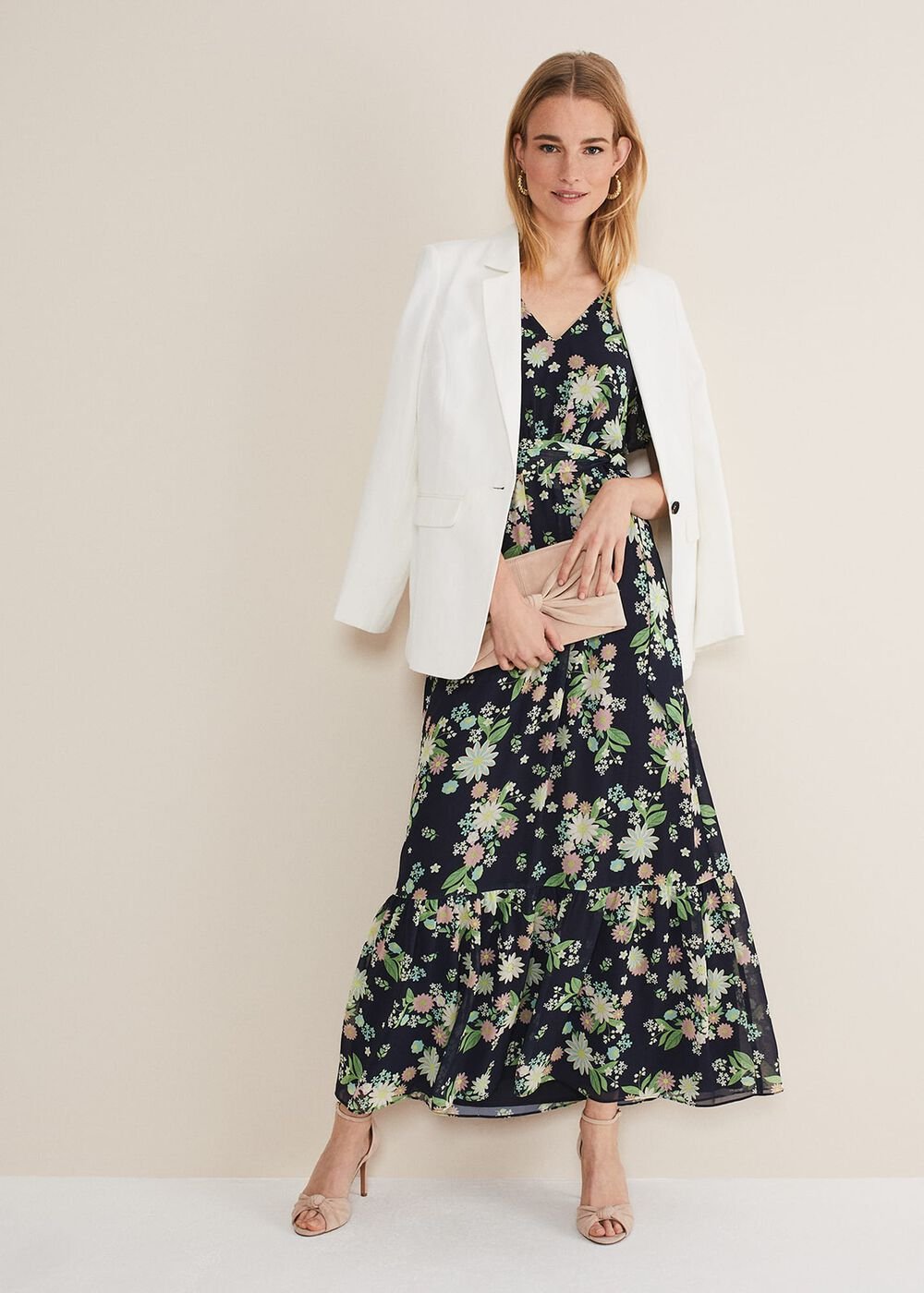 Georgie Floral Tiered Maxi Dress - Navy/Multi