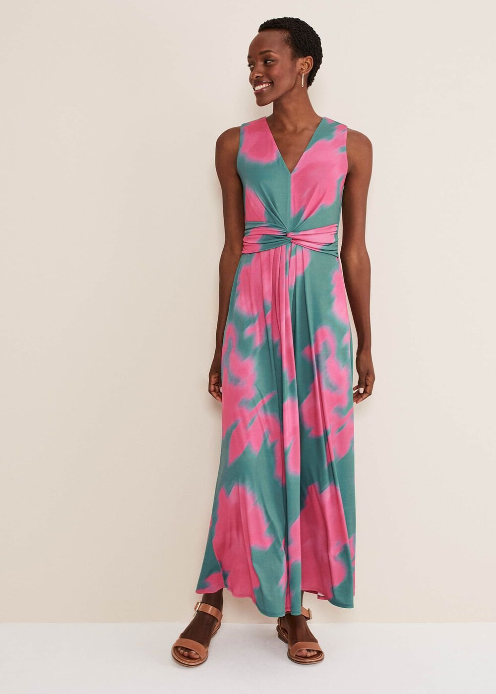 Madison Abstract Maxi Dress - Pink/Green