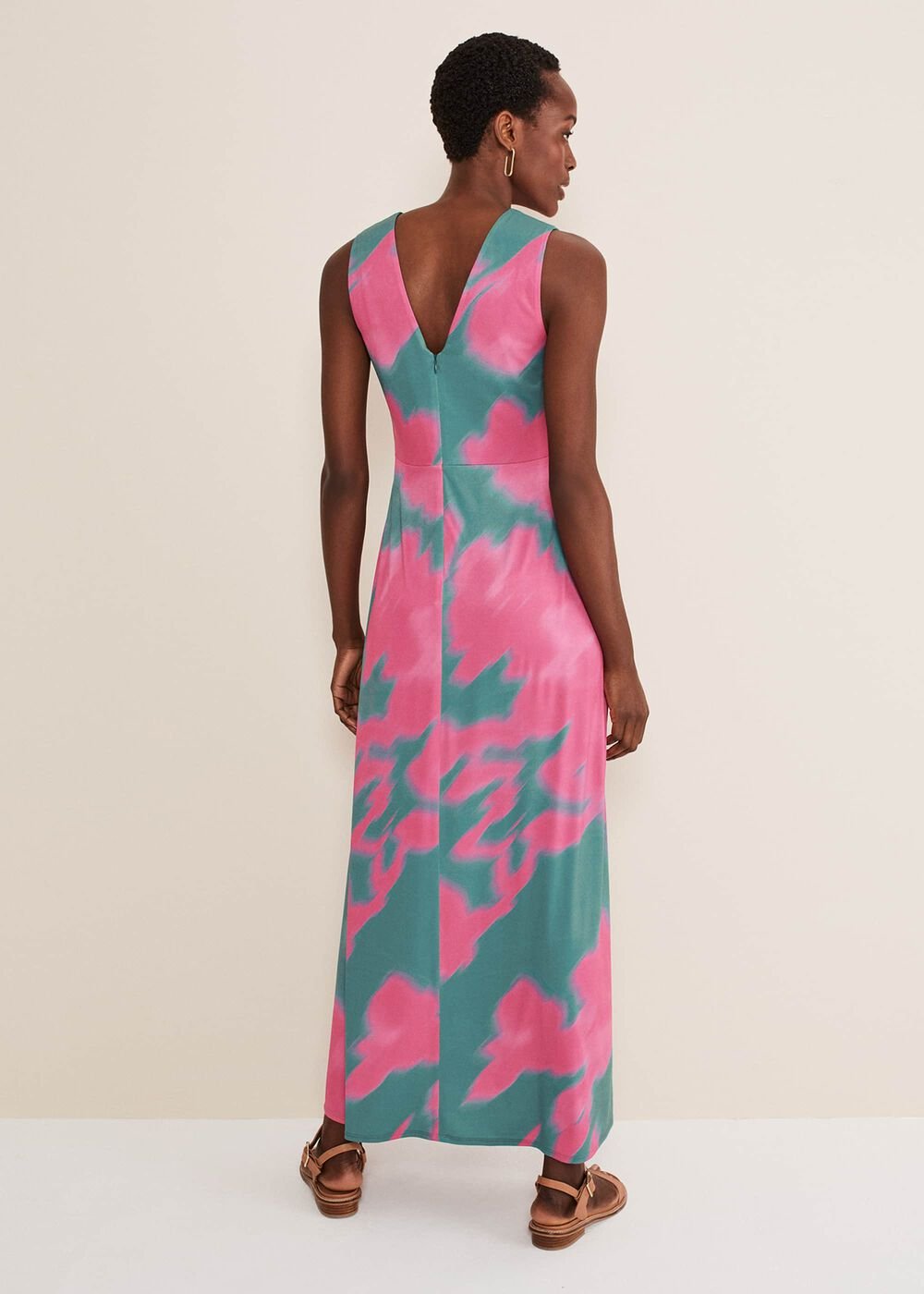 Madison Abstract Maxi Dress - Pink/Green