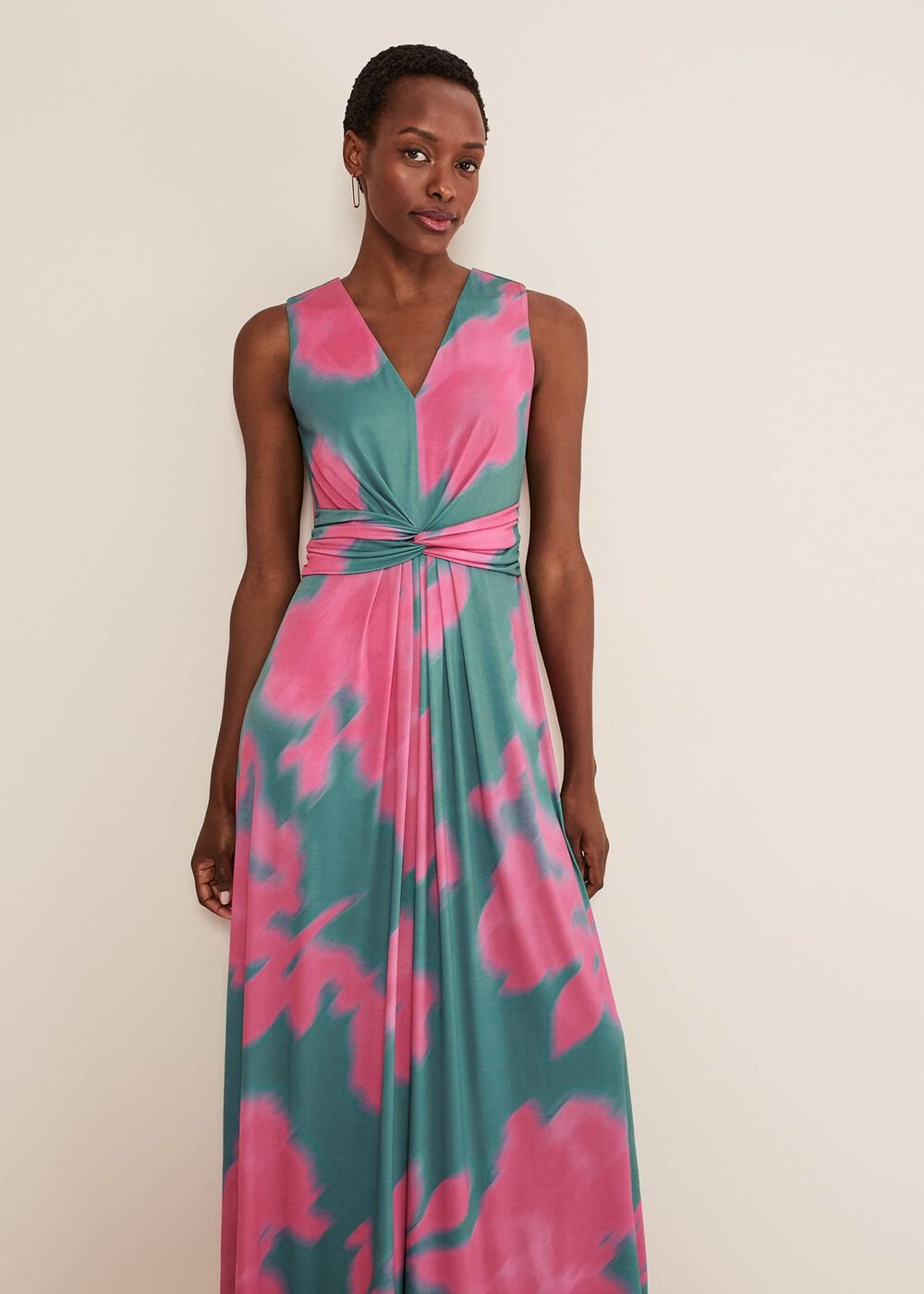 Madison Abstract Maxi Dress - Pink/Green