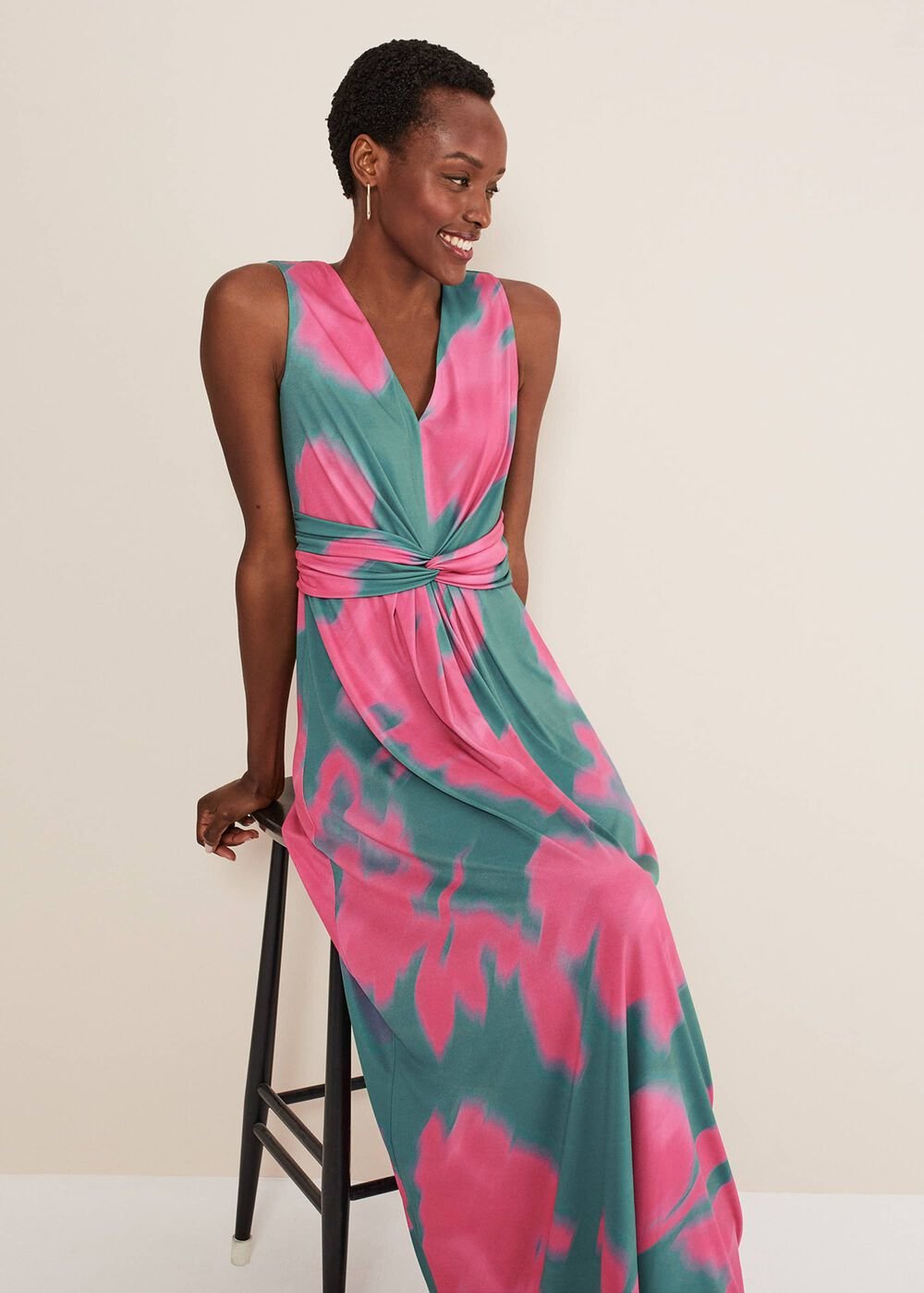 Madison Abstract Maxi Dress - Pink/Green