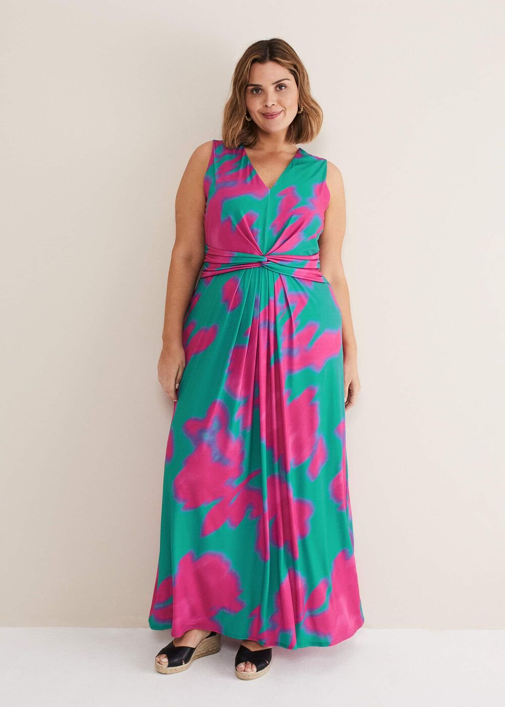 Madison Abstract Maxi Dress - Pink/Green
