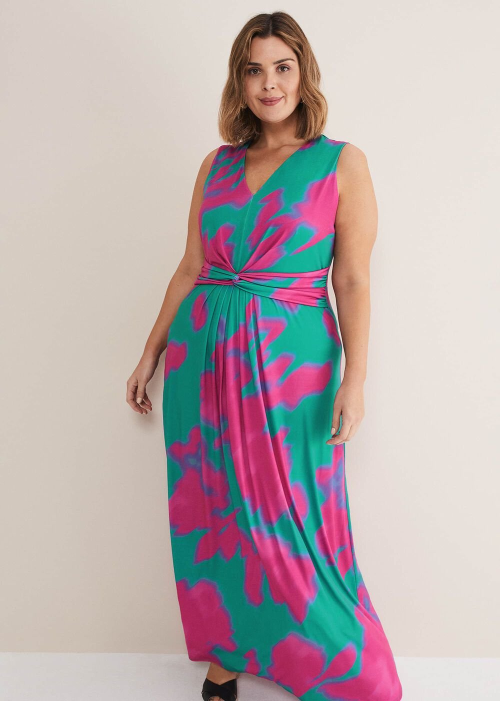Madison Abstract Maxi Dress - Pink/Green