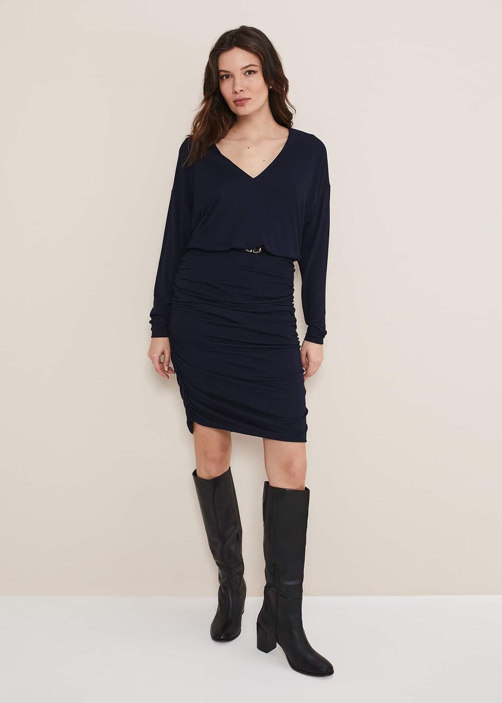 Jules Jersey Belted Batwing Dress - Navy