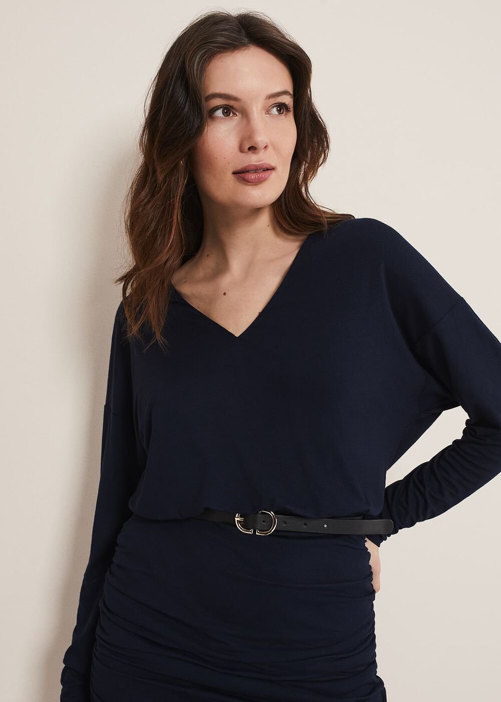 Jules Jersey Belted Batwing Dress - Navy