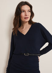 Jules Jersey Belted Batwing Dress - Navy