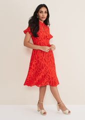 Petite Lulu Lace Midi Dress - Fire