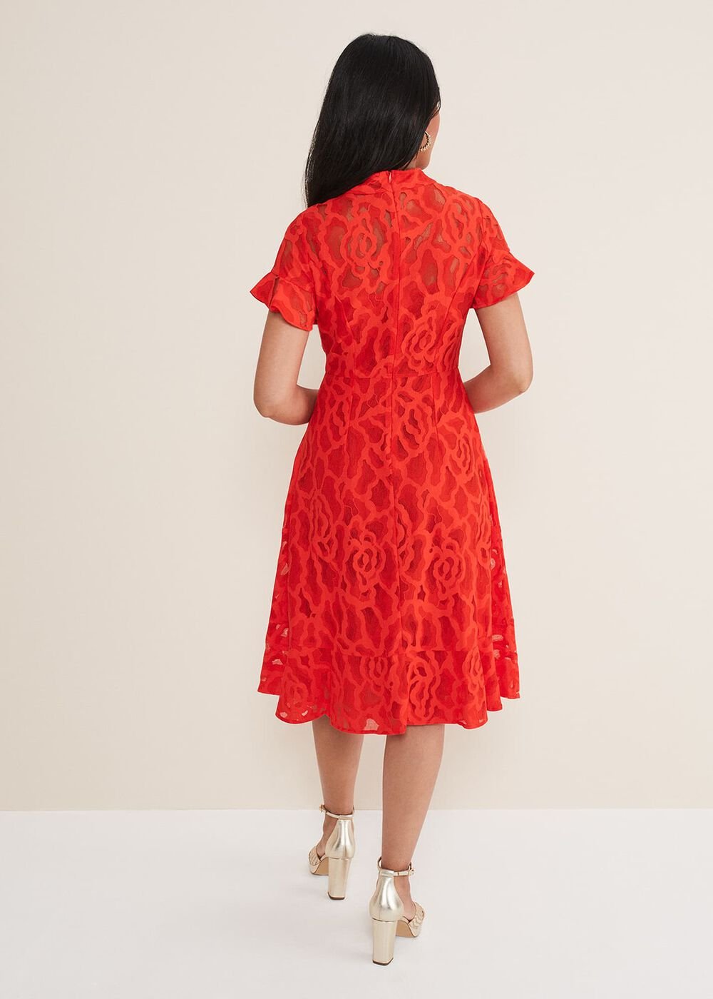 Petite Lulu Lace Midi Dress - Fire