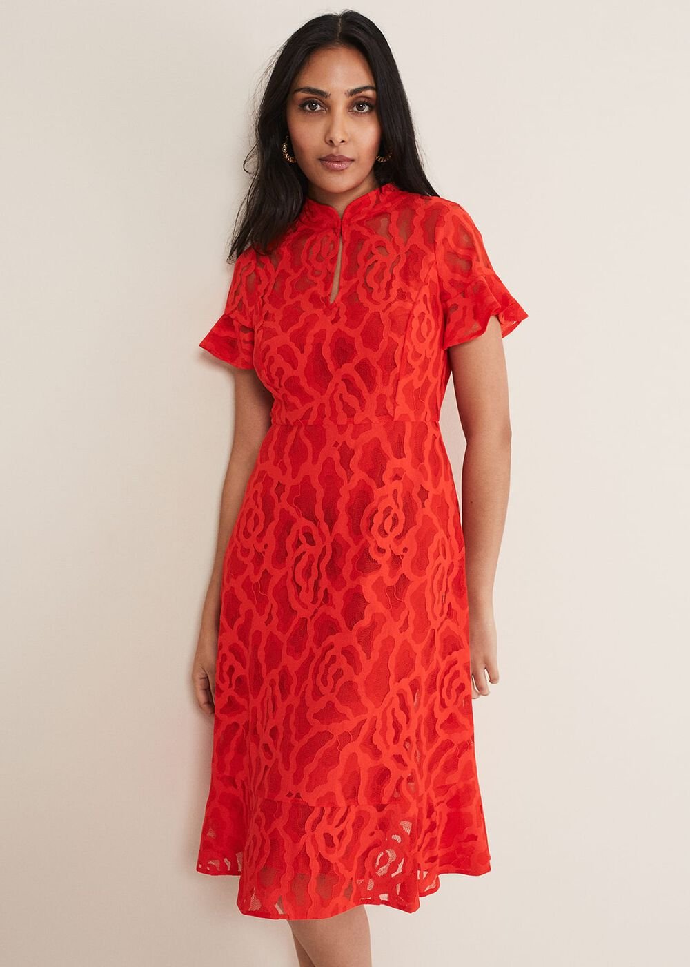 Petite Lulu Lace Midi Dress - Fire