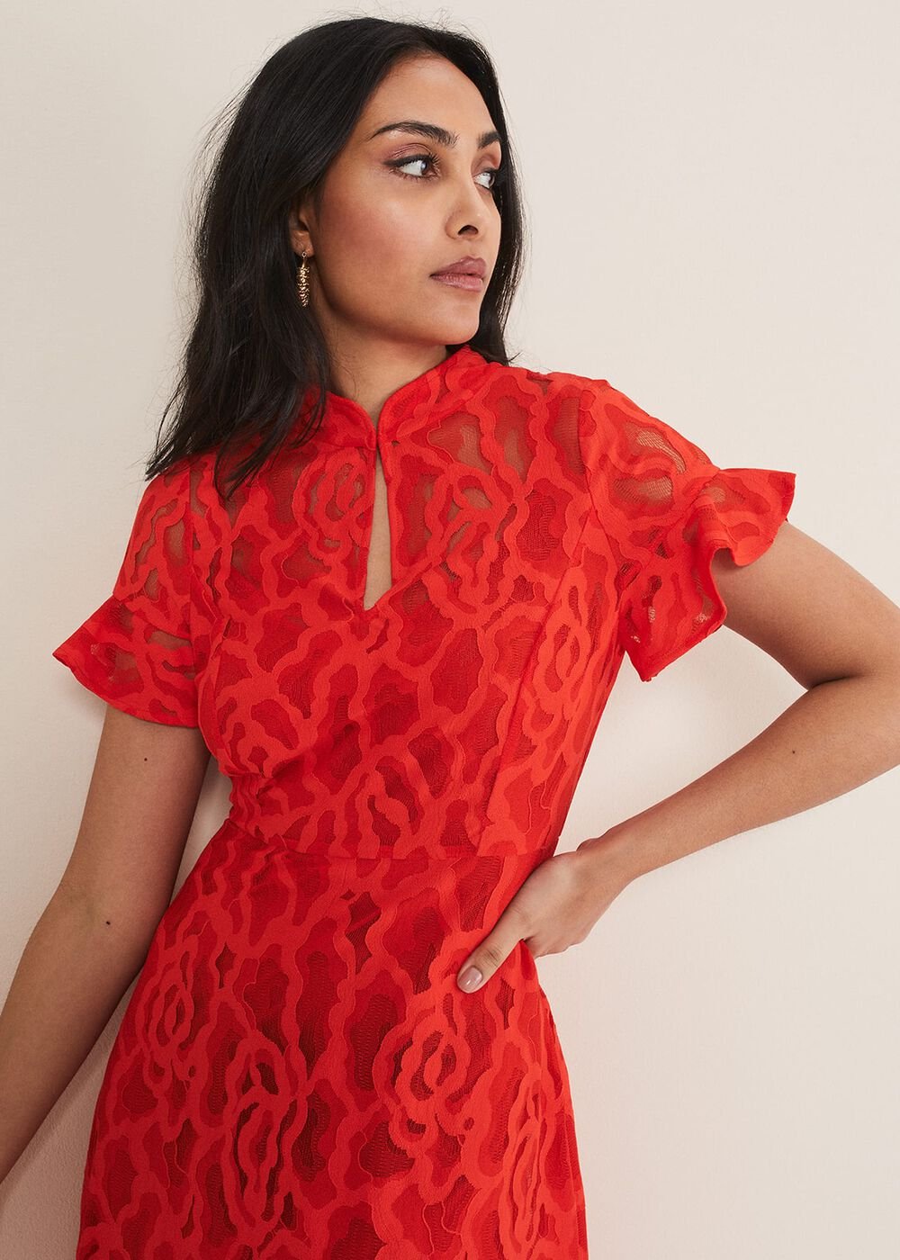 Petite Lulu Lace Midi Dress - Fire