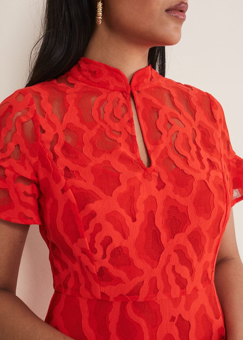 Petite Lulu Lace Midi Dress - Fire