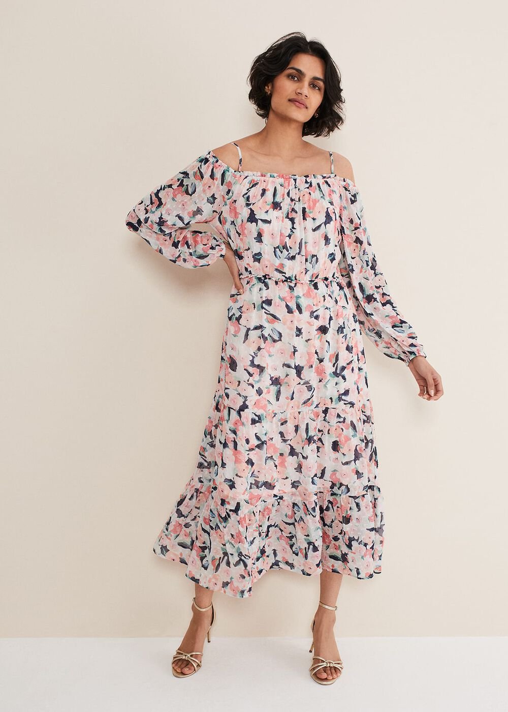 Vicky Off Shoulder Printed Dress - Multi-Coloured