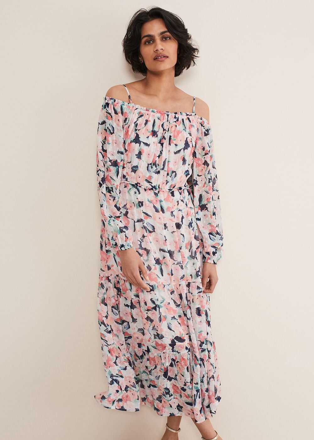 Vicky Off Shoulder Printed Dress - Multi-Coloured