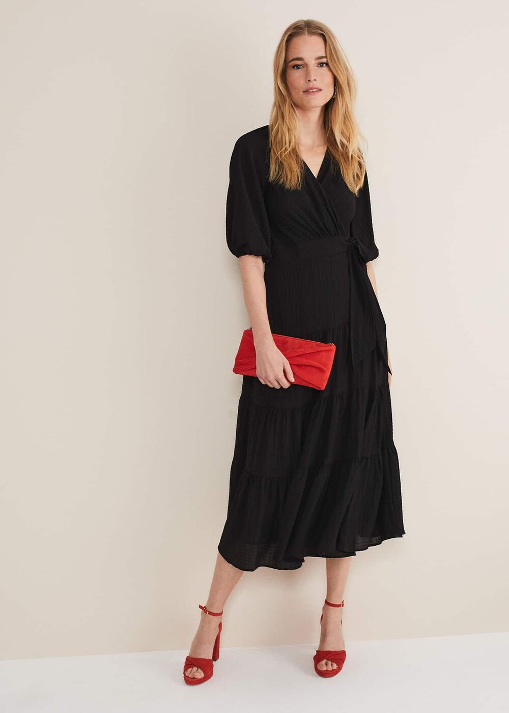 Morven Green Wrap Midi Dress - Black