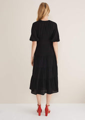 Morven Green Wrap Midi Dress - Black