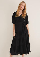Morven Green Wrap Midi Dress - Black