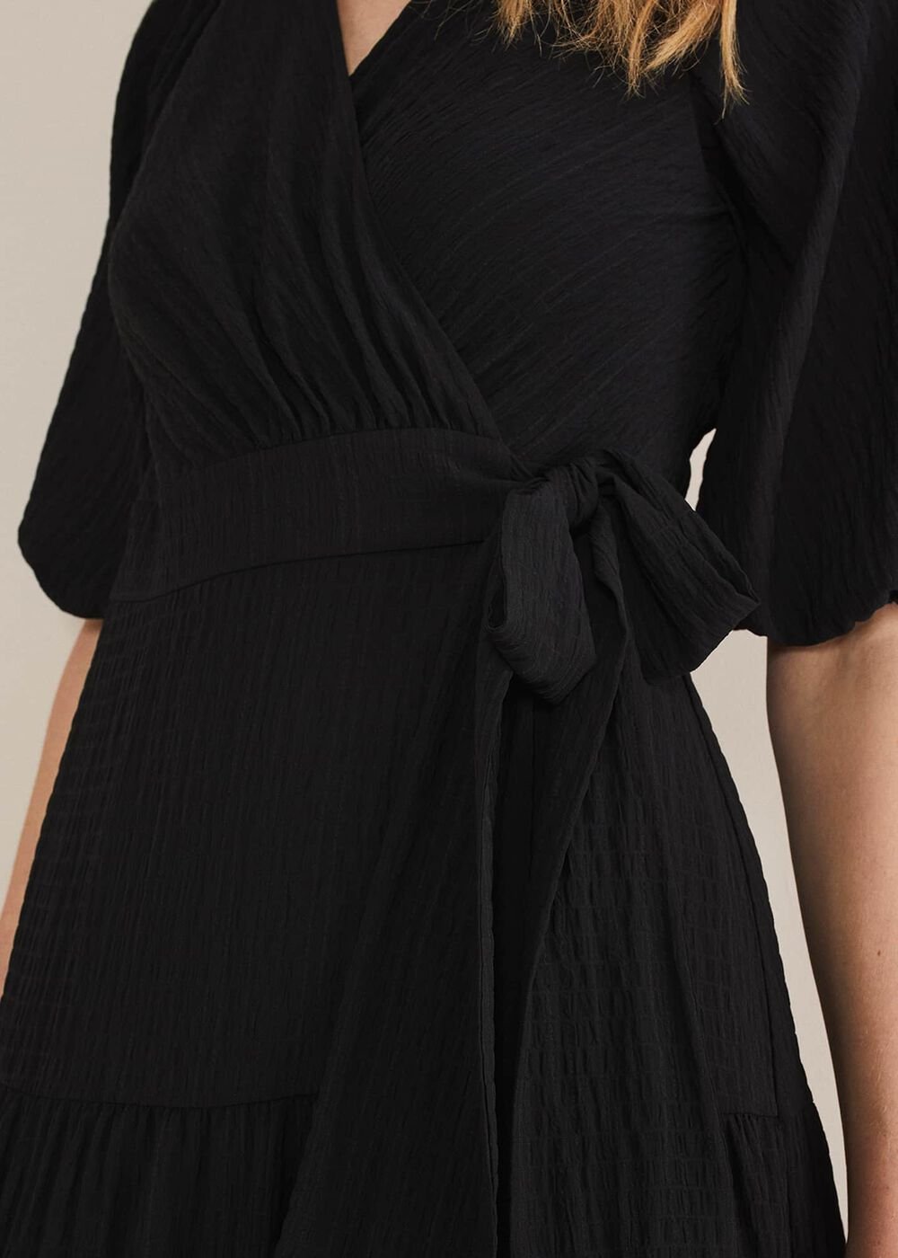 Morven Green Wrap Midi Dress - Black
