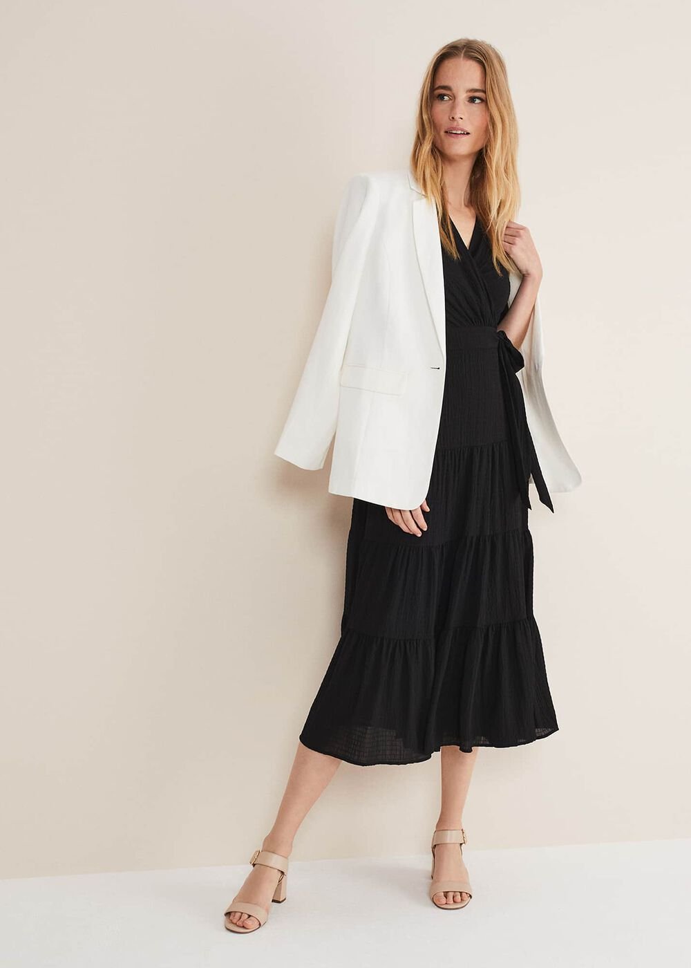 Morven Green Wrap Midi Dress - Black