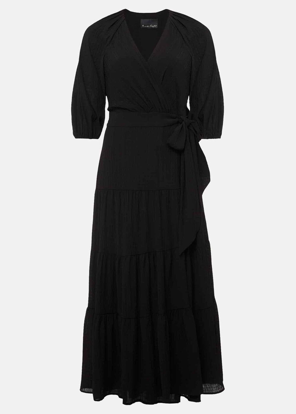 Morven Green Wrap Midi Dress - Black