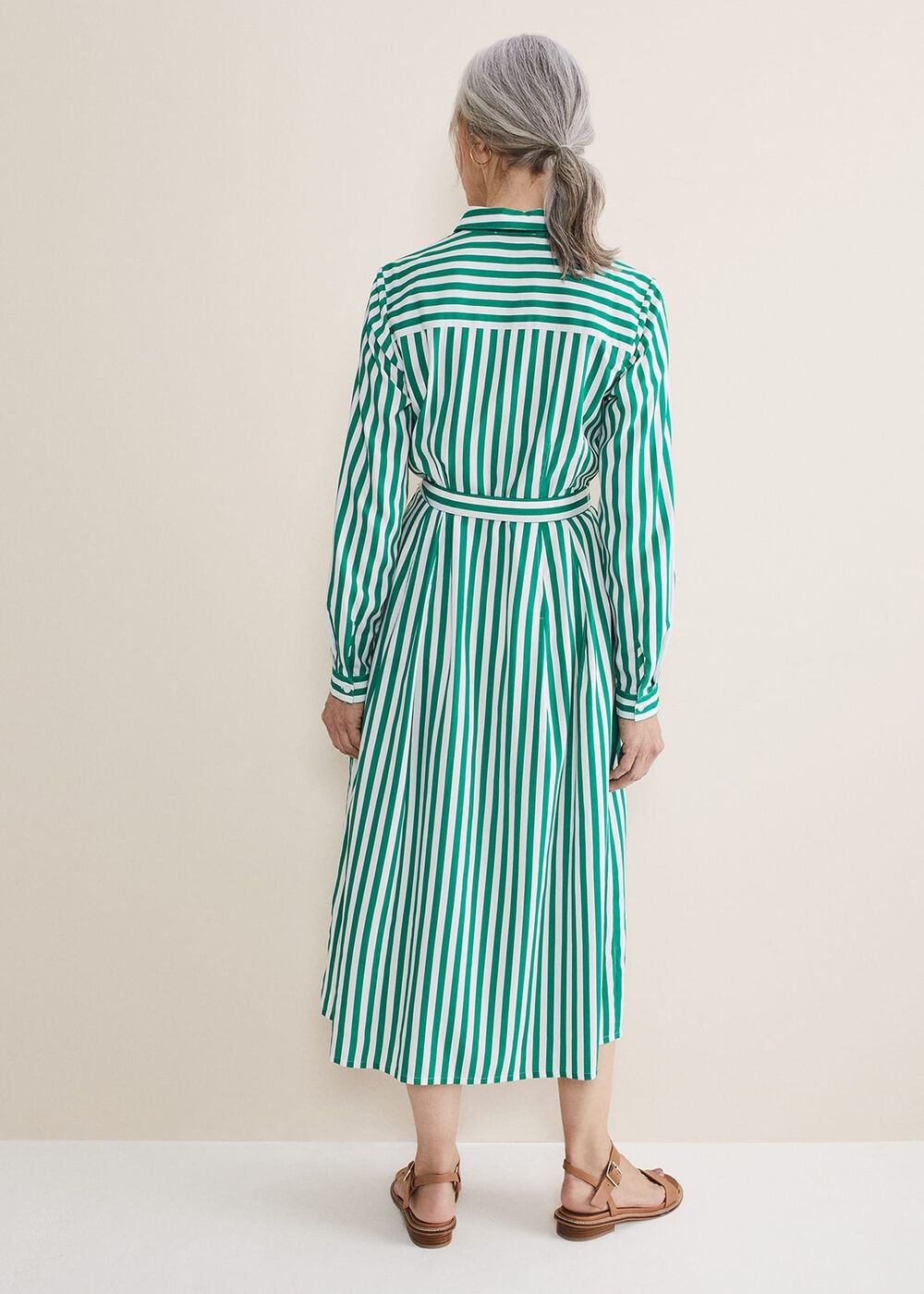 Ida Stripe Shirt Midi Dress - Green