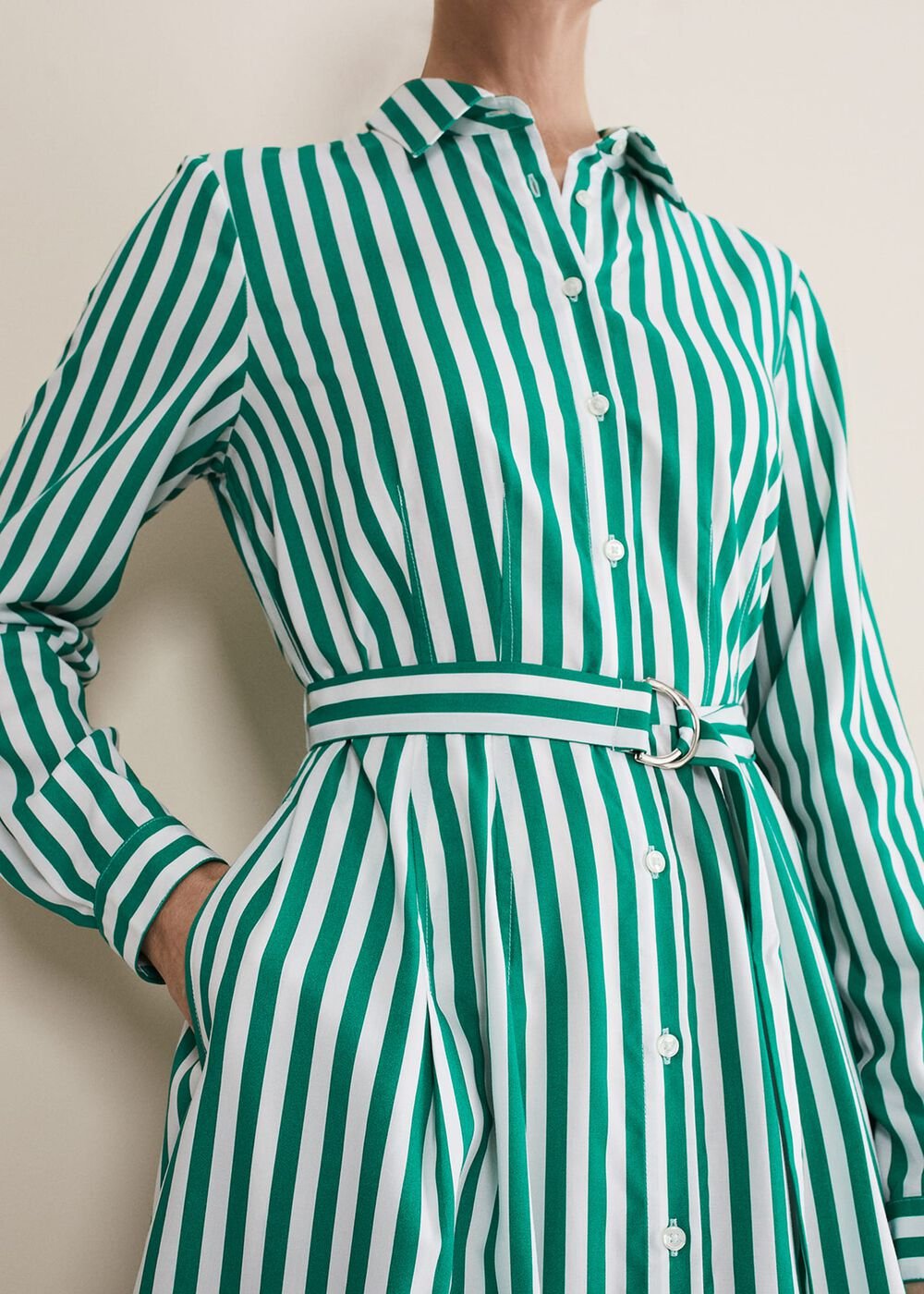 Ida Stripe Shirt Midi Dress - Green