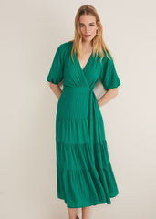 Morven Green Wrap Midi Dress - Bright Green
