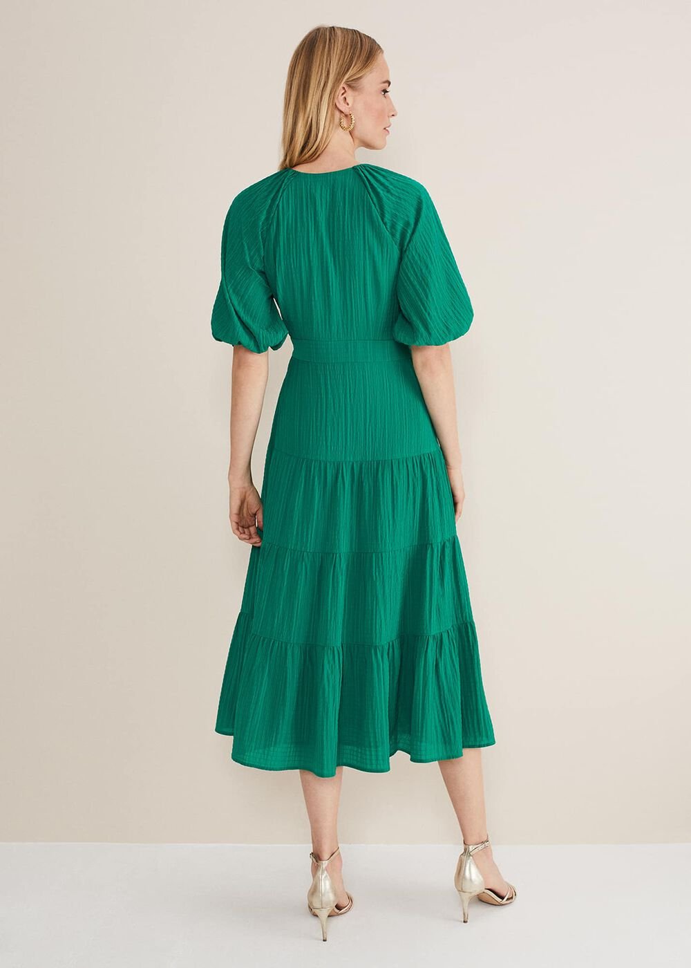 Morven Green Wrap Midi Dress - Bright Green
