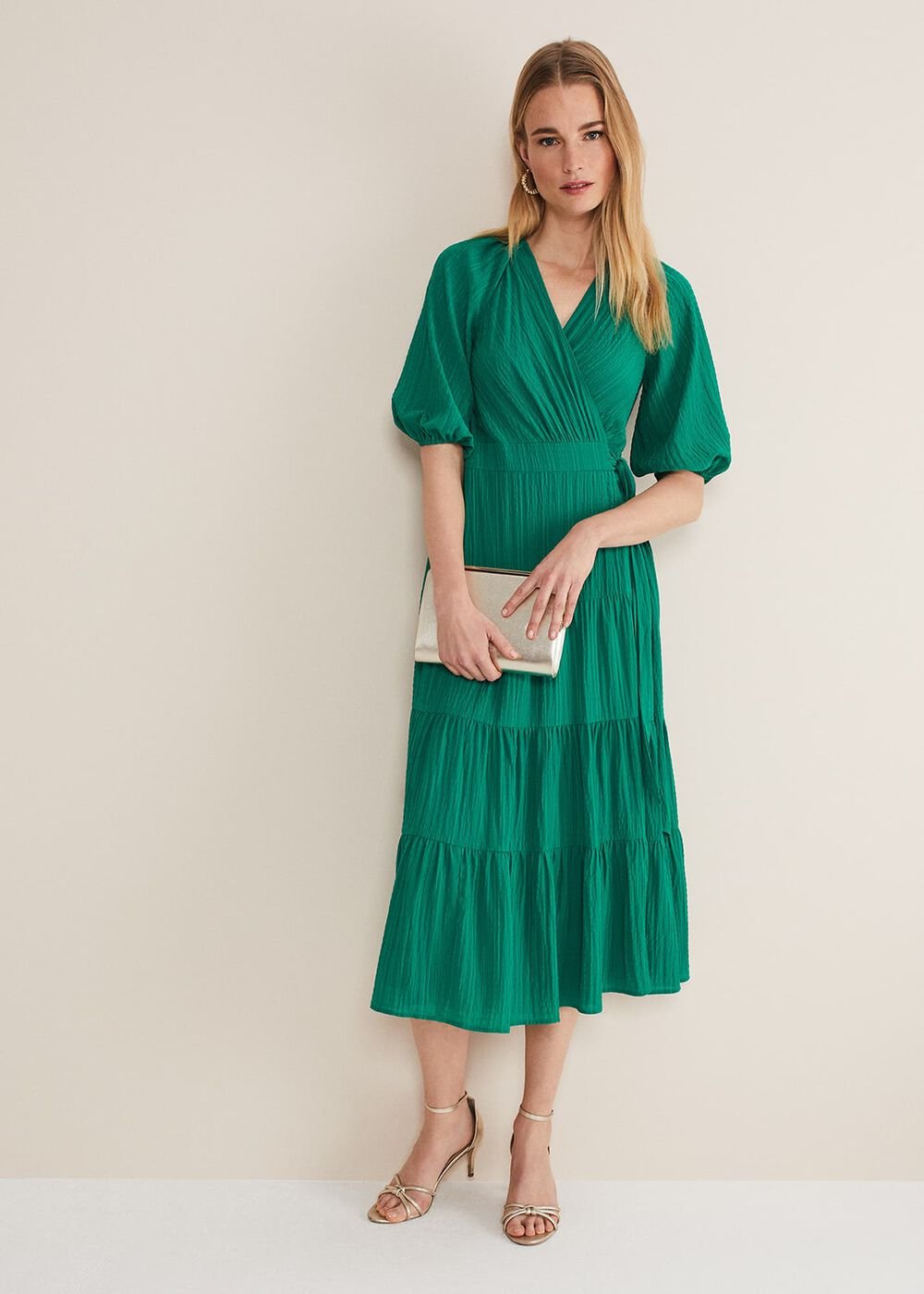 Morven Green Wrap Midi Dress - Bright Green