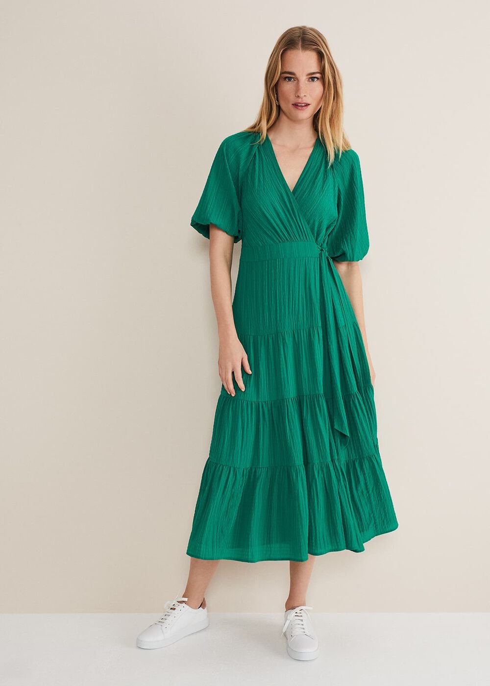 Morven Green Wrap Midi Dress - Bright Green