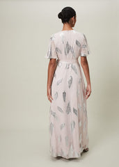 Larah Lurex Feather Jaquard Maxi Dress - Misty Mauve/Silver