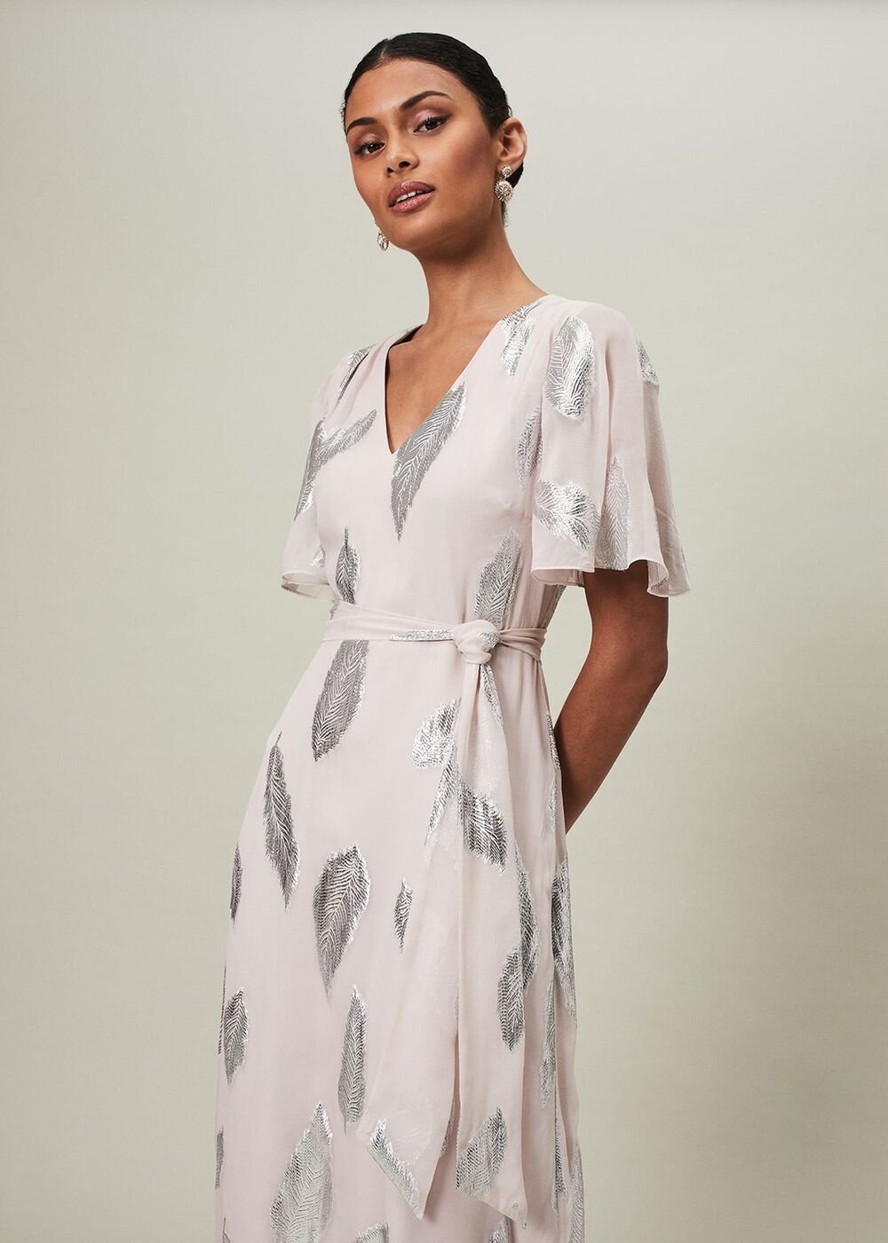 Larah Lurex Feather Jaquard Maxi Dress - Misty Mauve/Silver