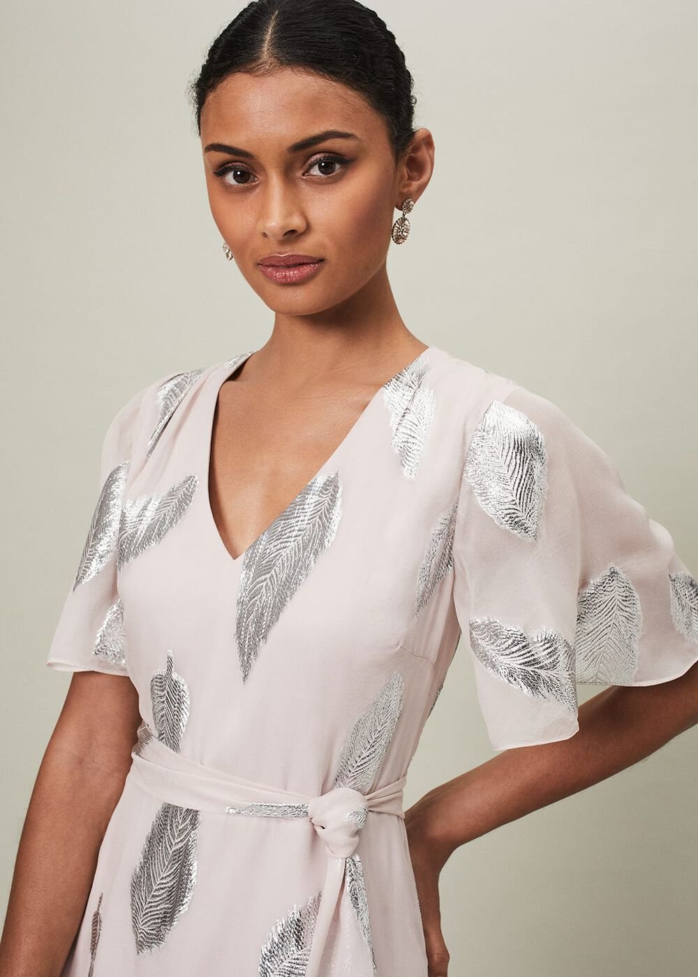 Larah Lurex Feather Jaquard Maxi Dress - Misty Mauve/Silver