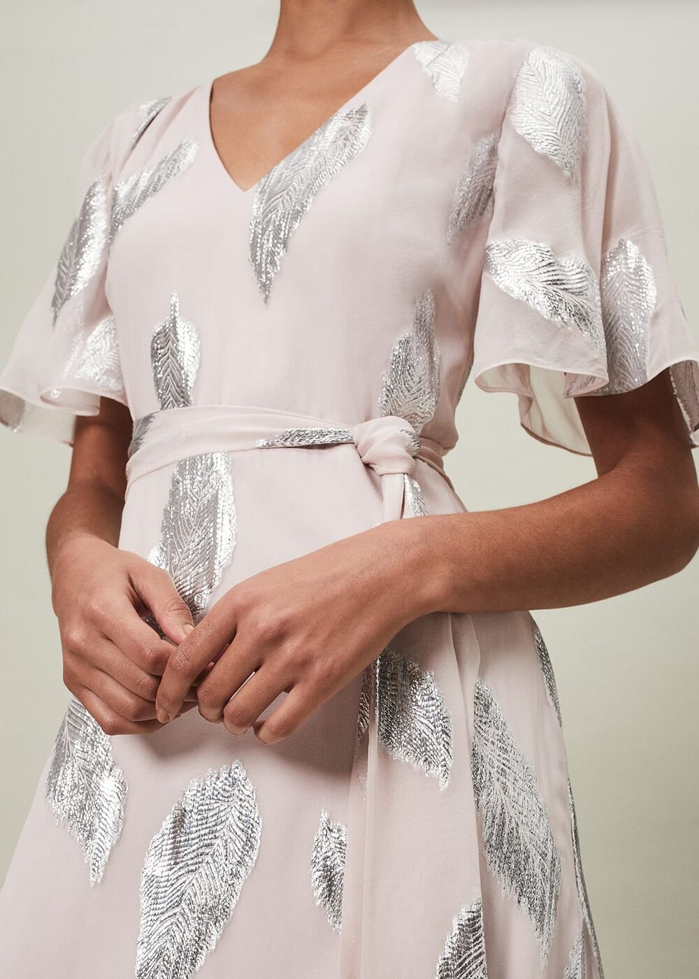 Larah Lurex Feather Jaquard Maxi Dress - Misty Mauve/Silver