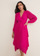 Petite Petra Wrap Pleated Midi Dress - Magenta