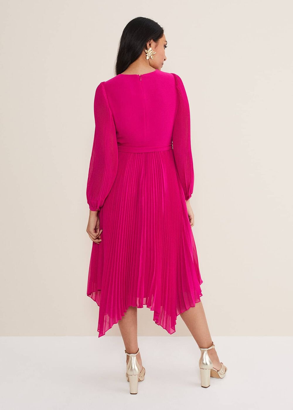 Petite Petra Wrap Pleated Midi Dress - Magenta