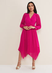 Petite Petra Wrap Pleated Midi Dress - Magenta