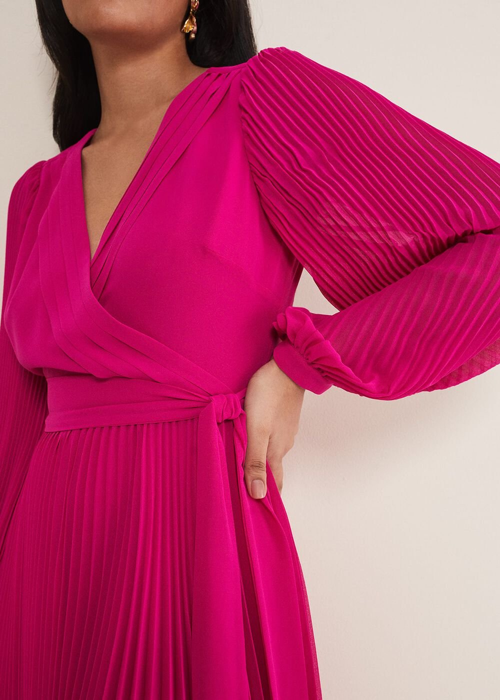 Petite Petra Wrap Pleated Midi Dress - Magenta