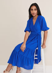 Petite Morven Blue Wrap Midi Dress - Cobalt