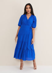 Petite Morven Blue Wrap Midi Dress - Cobalt