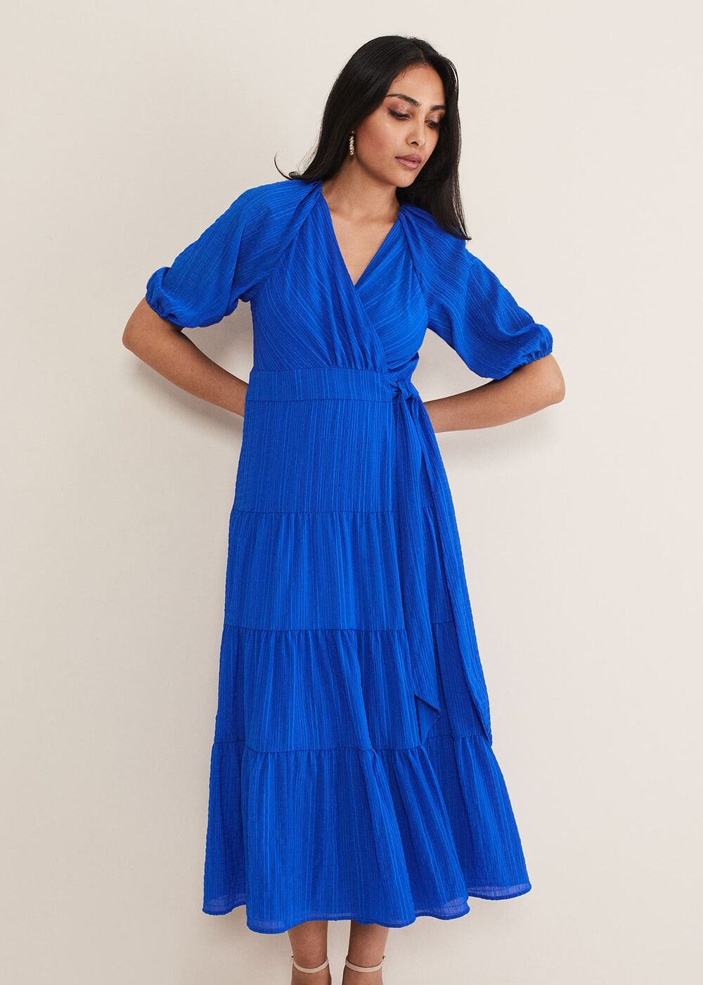 Petite Morven Blue Wrap Midi Dress - Cobalt