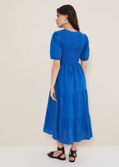 Gretta Broderie Midi Dress - Blue