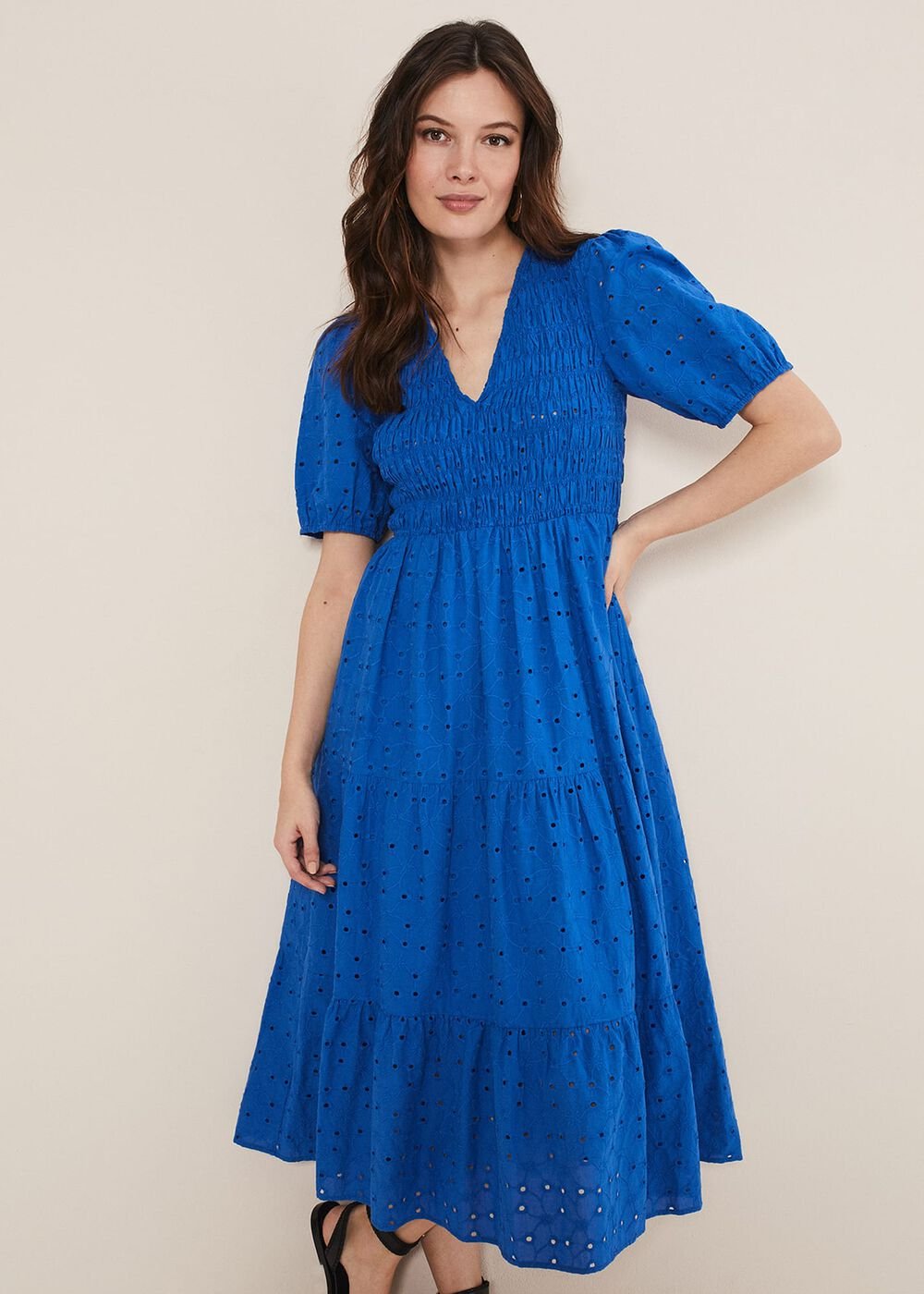 Gretta Broderie Midi Dress - Blue